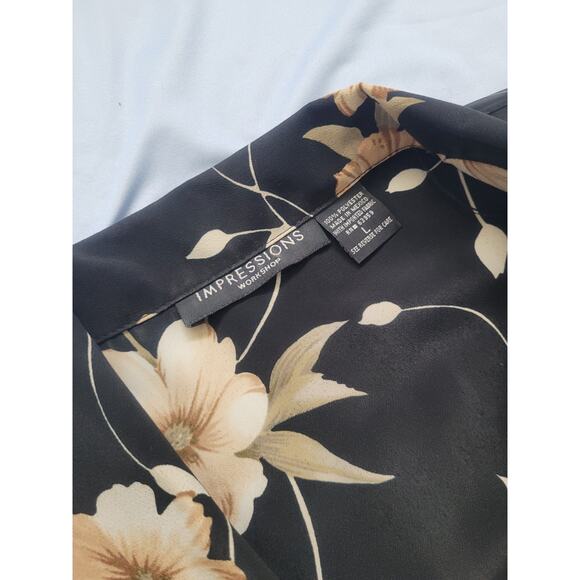 Vintage Impressions Button Up Floral Maxi Shirt Dress Sz L Black Cottage Church - Picture 6 of 10